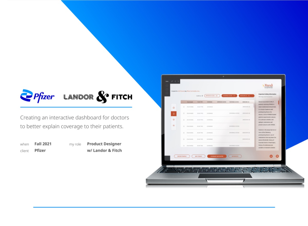 Pfizer medical coverage dashboard on a laptop